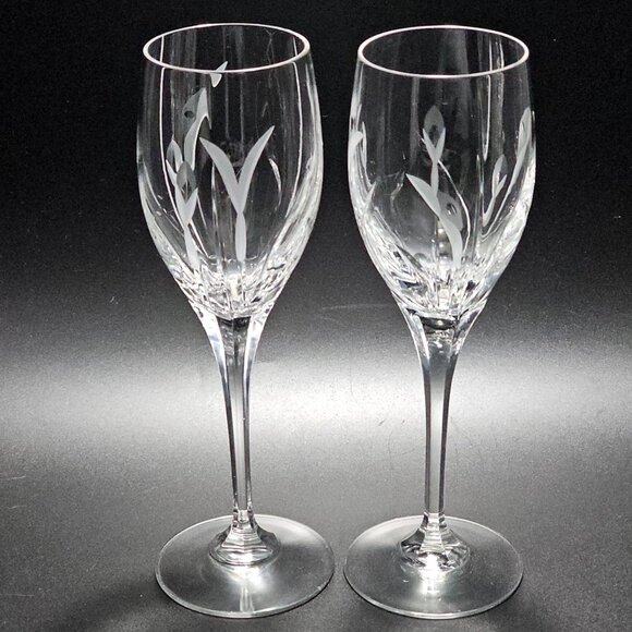 Mikasa Other - 2 Mikasa Calla Lily Wine Glass 8.5" frosted cut crystal floral sculpted stem